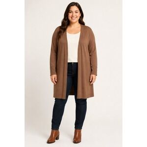 JM Collection Women's XL Brown Longline Open Front Cardigan Sweater 36"